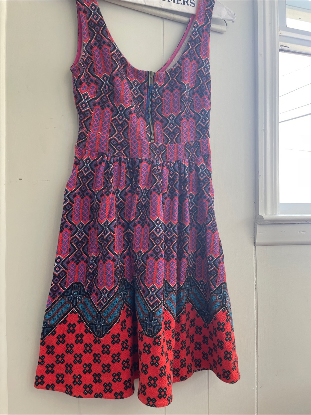 Maeve Pink & Teal Geometric Scoop-Neck Skater Dress